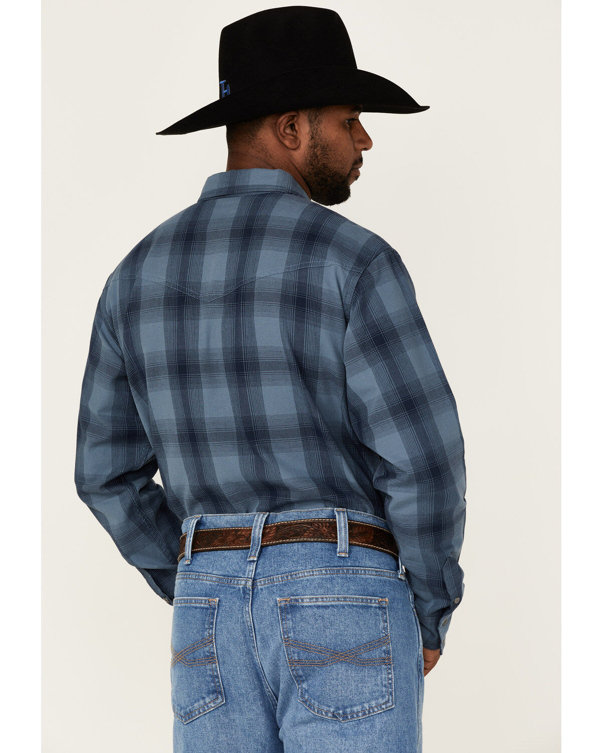 Blue Ranchwear Men's Large Plaid Long Sleeve Snap Western Shirt