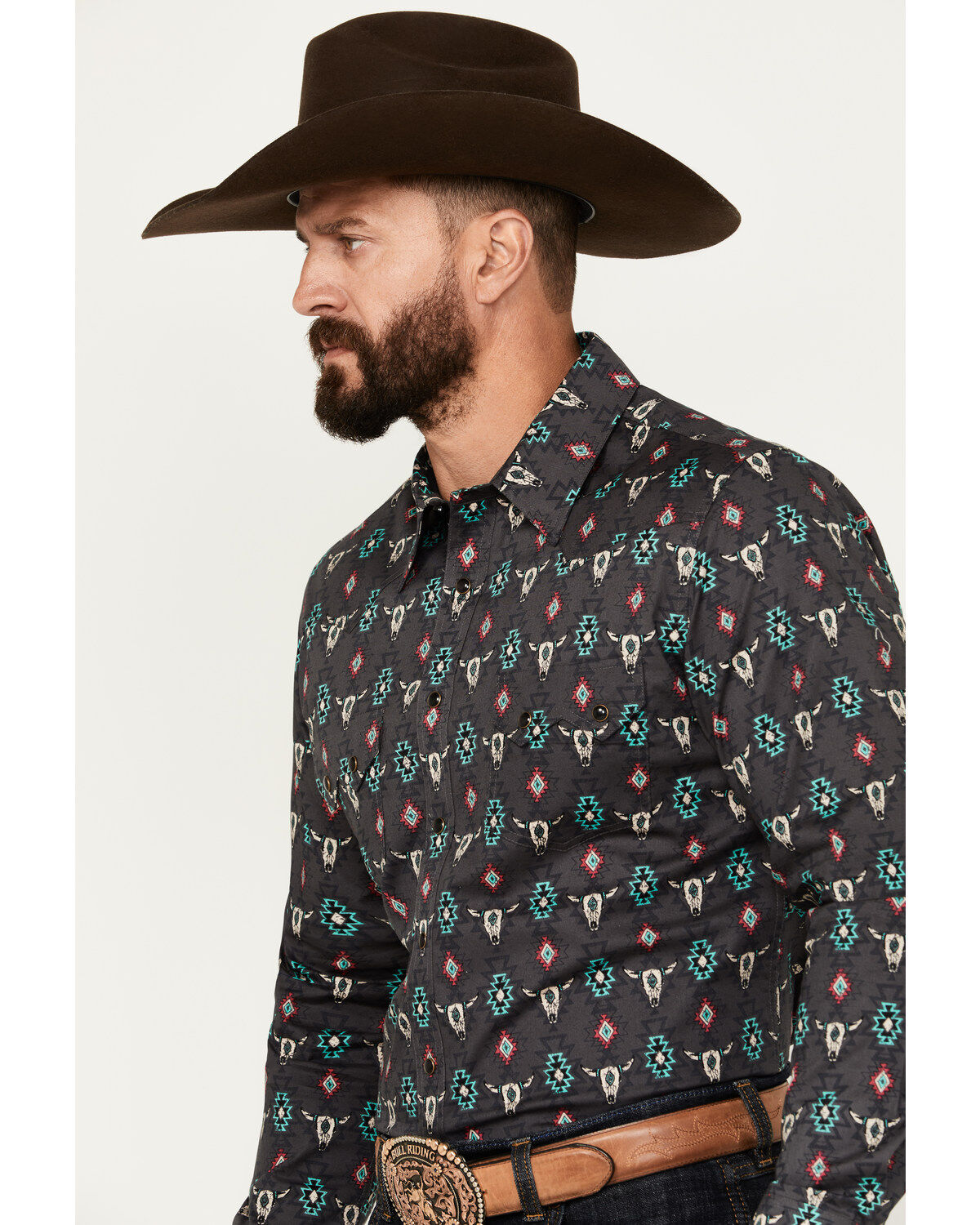 Rock & Roll Denim Men's Southwestern Print Long Sleeve Snap Stretch Western Shirt