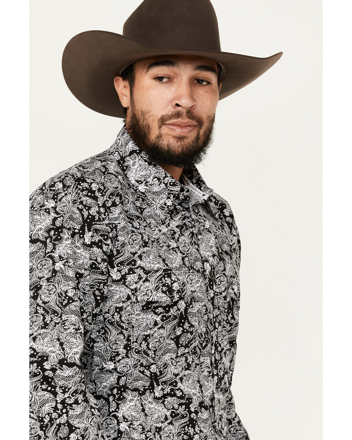 Cowboy Hardware Men's Floral Paisley Print Long Sleeve Snap Western Shirt