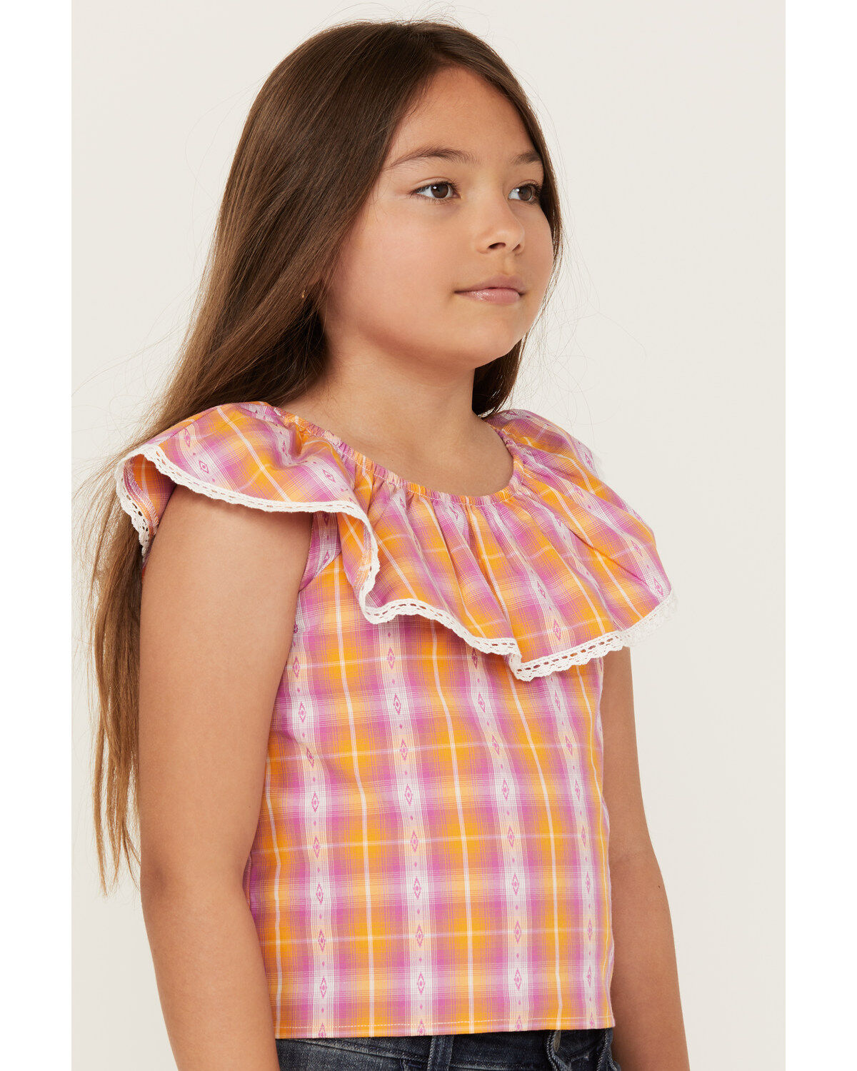 Shyanne Girls' Grid Plaid Print Ruffle Top