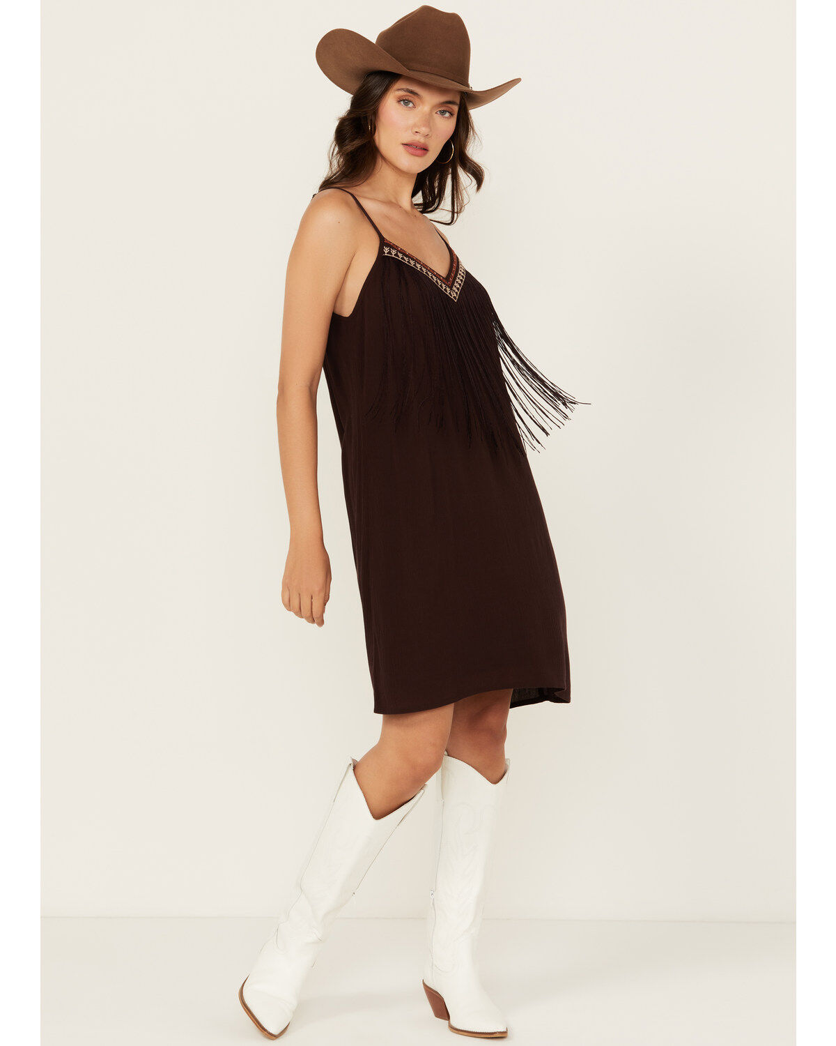 Shyanne Women's Embroidered Fringe Sleeveless Mini Dress