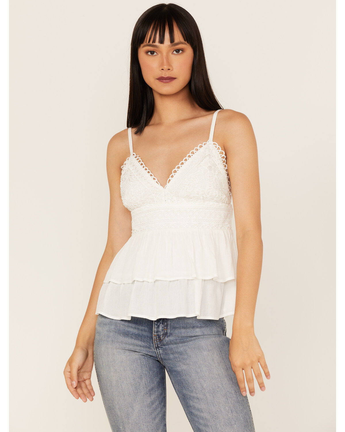Tempted Women's Crochet Ruffle Crop Cami Top