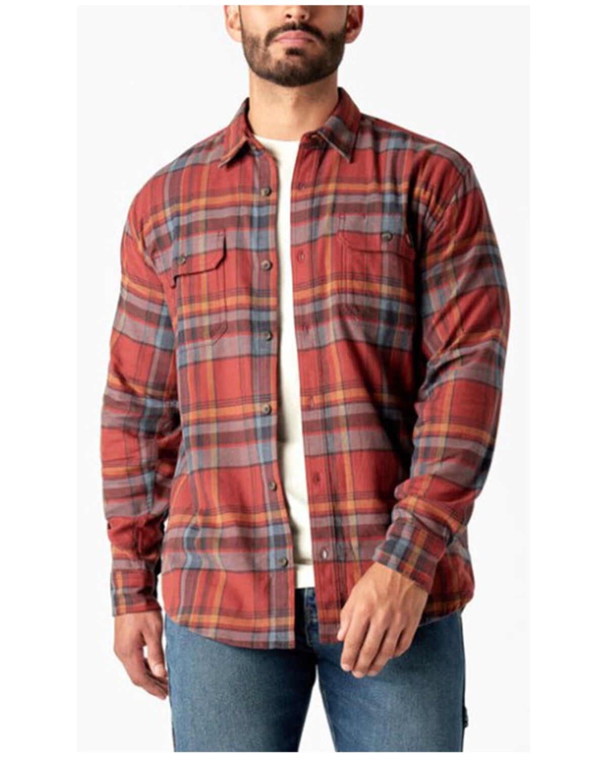 Dickies Men's Flex Plaid Print Long Sleeve Button-Down Flannel Work Shirt