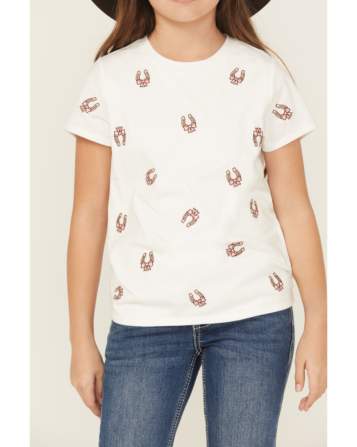 Shyanne Girls' Bow Horseshoe Embroidered Short Sleeve Tee