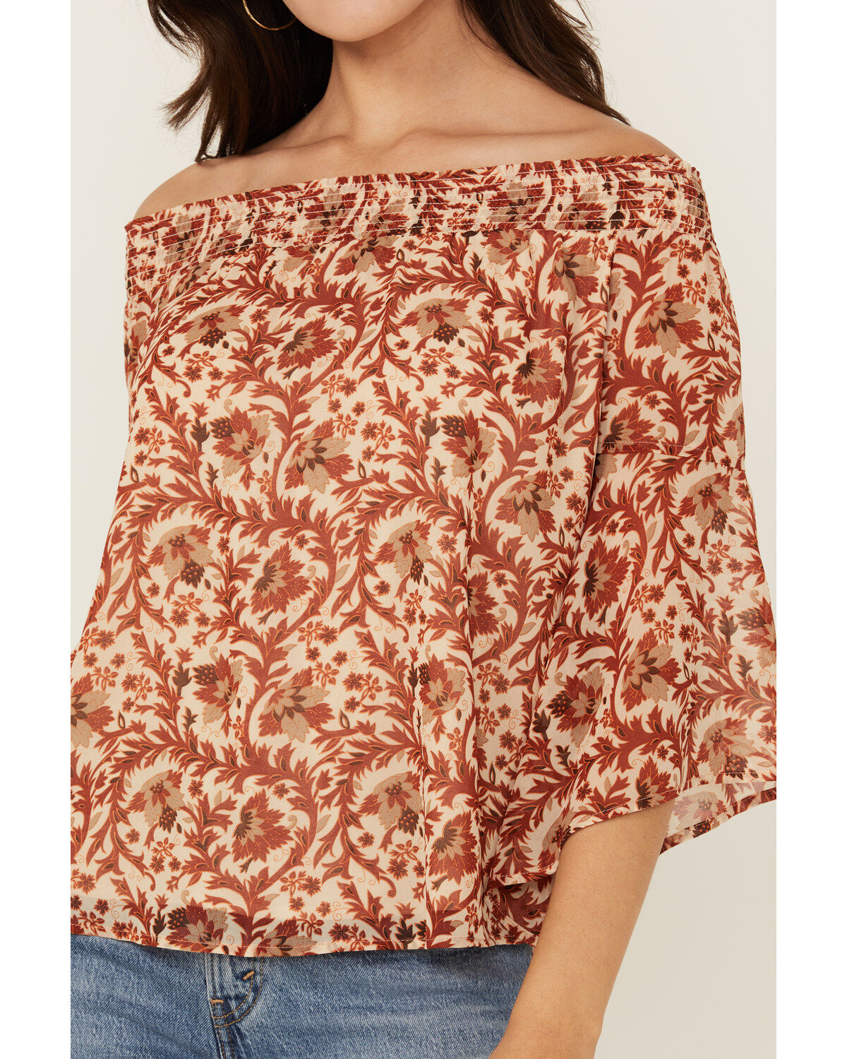 Shyanne Women's Floral Print Off The Shoulder Long Sleeve Blouse