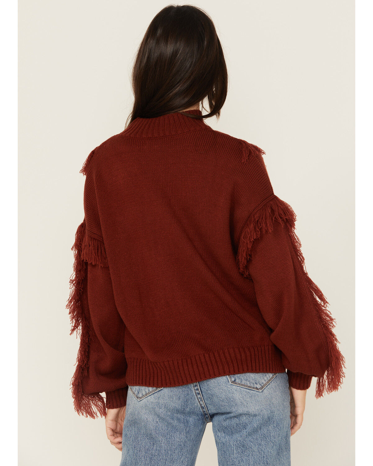 Rock & Roll Denim Women's Fringe Cable Knit Sweater