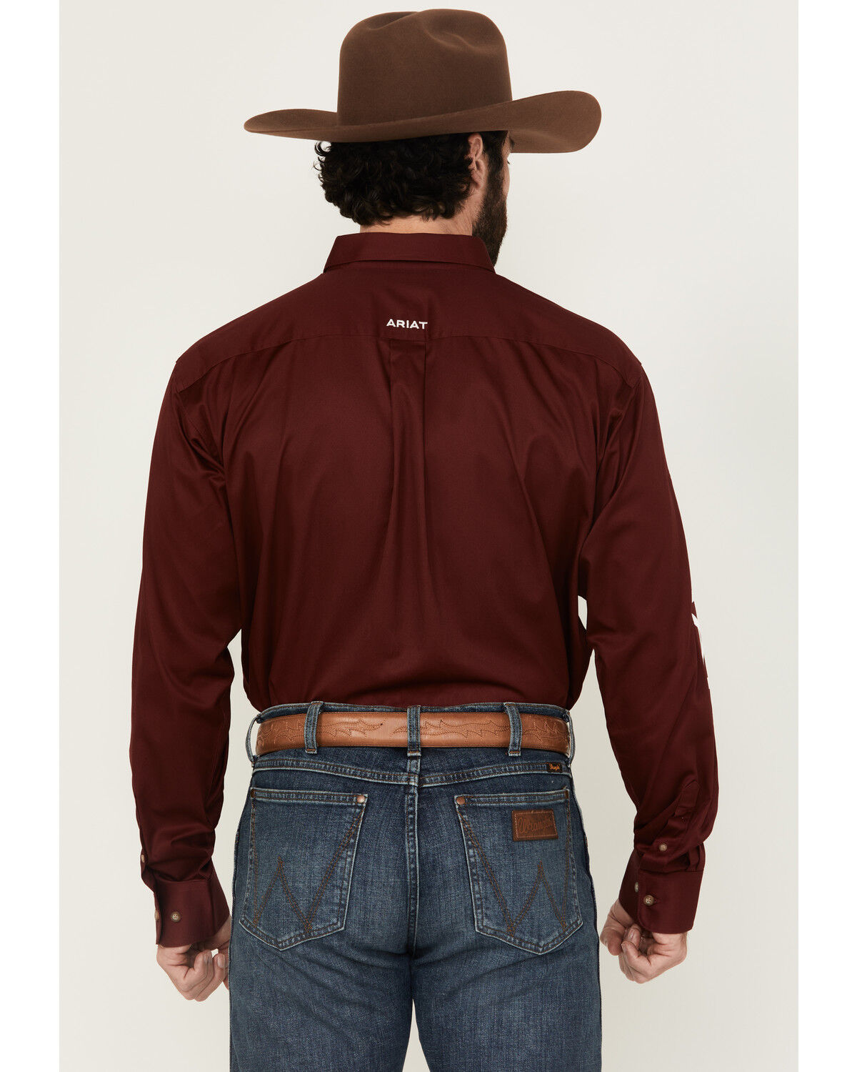 Ariat Men's Burgundy Team Logo Solid Twill Long Sleeve Western Shirt
