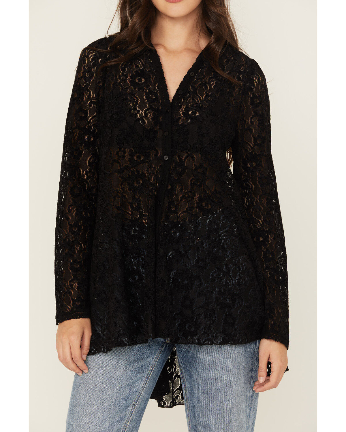 Beyond The Radar Women's Velvet Lace Long Sleeve Tunic