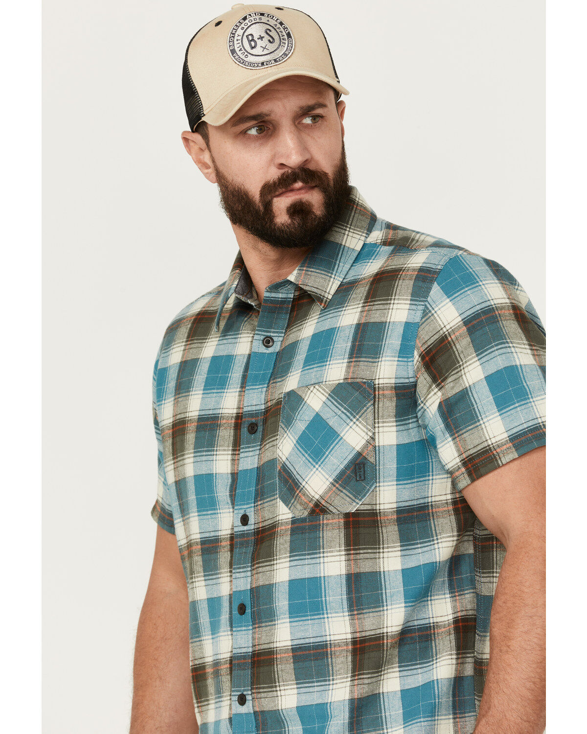 Brothers and Sons Men's Bonner Plaid Print Short Sleeve Button Down Western Shirt