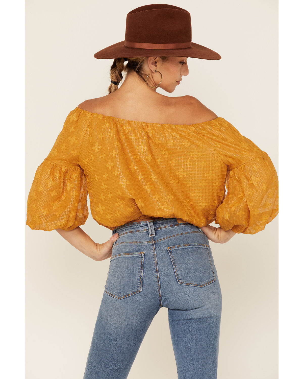 Flying Tomato Women's Mustard Textured Off The Shoulder Crop Top