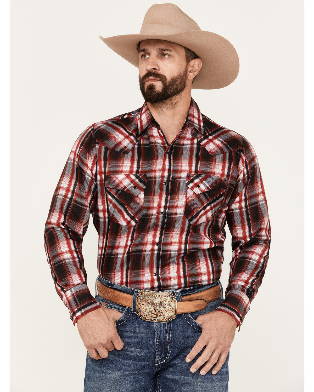 Ely Walker Men's Plaid Print Long Sleeve Snap Western Shirt