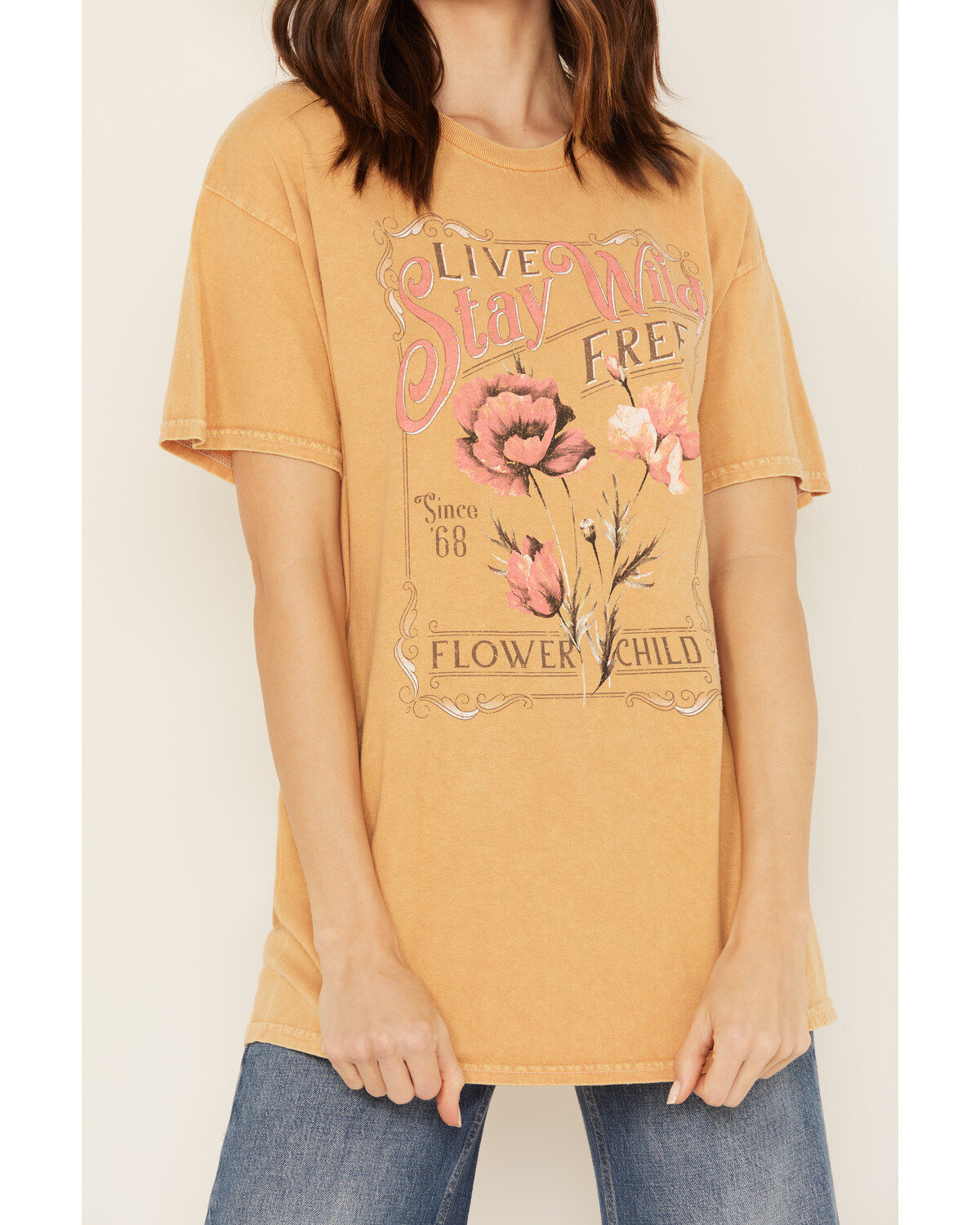 Youth in Revolt Women's Floral Stay Wild Graphic Short Sleeve Graphic Tee
