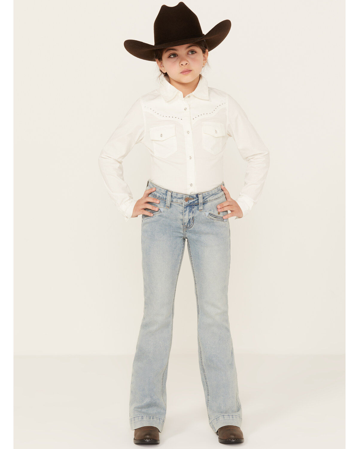 Rock & Roll Denim Girls' Light Wash Smile Pocket Denim Trousers