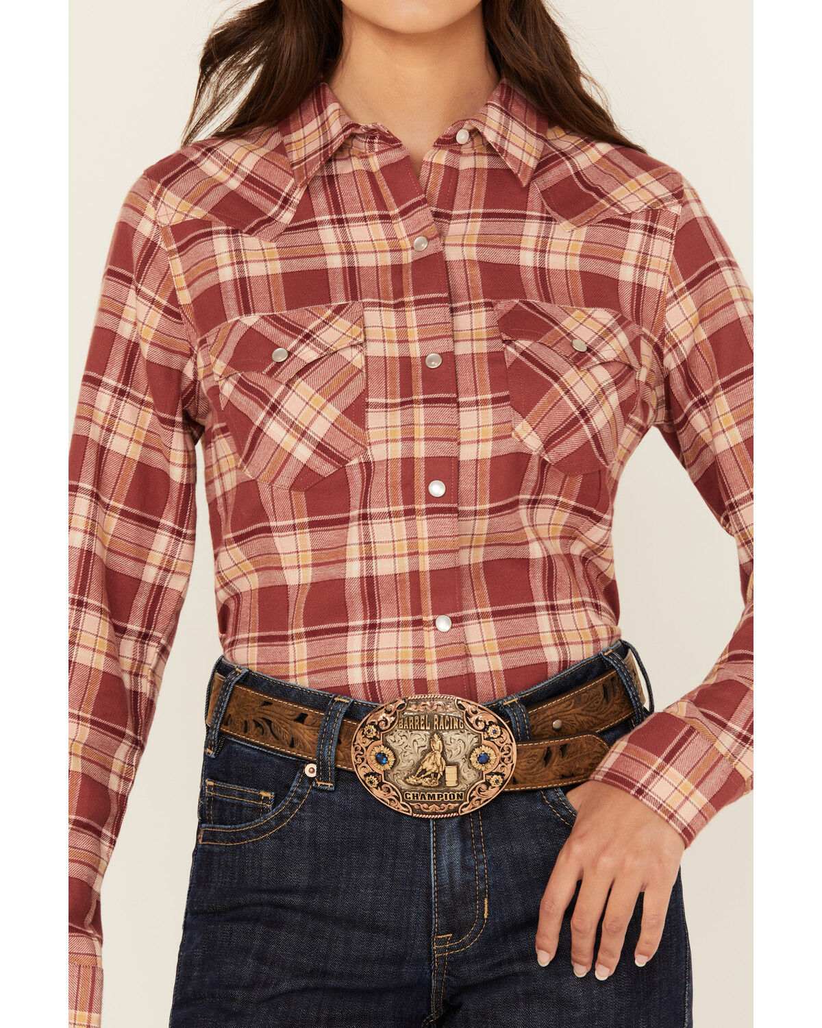 Wrangler Retro Women's Apple Butter Plaid Print Long Sleeve Pearl Snap Flannel Shirt