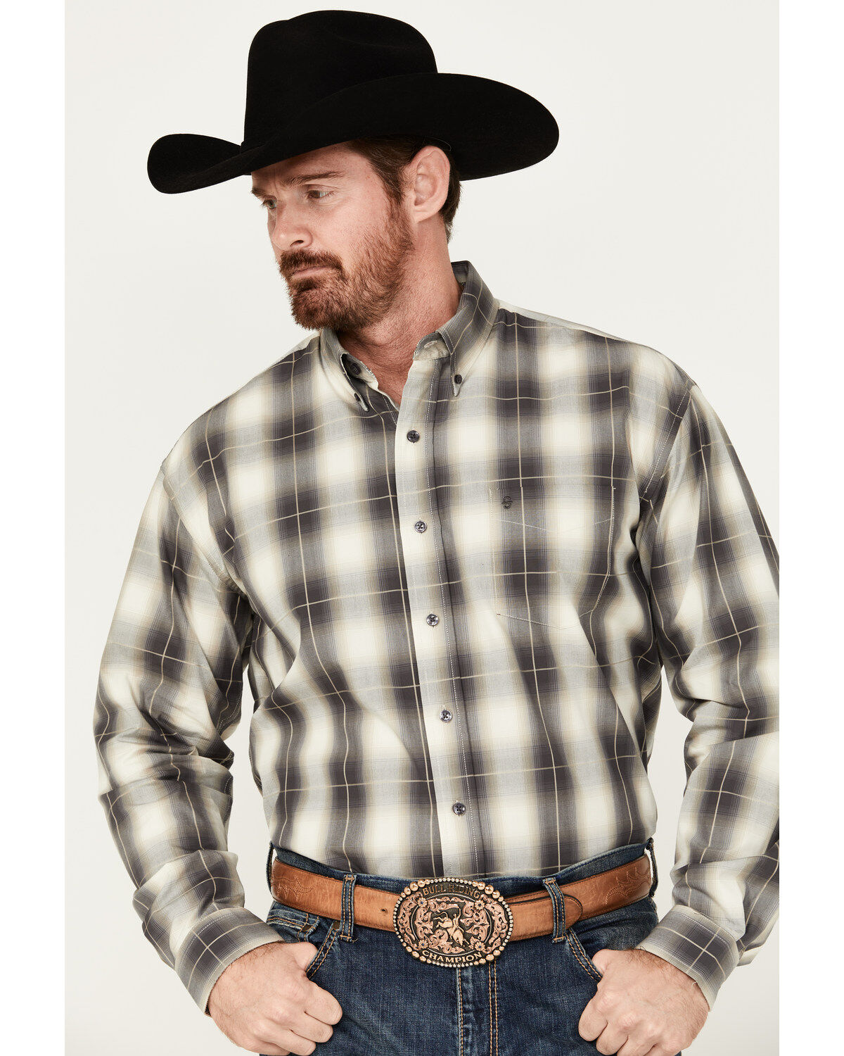 Stetson Men's Plaid Print Long Sleeve Button-Down Western Shirt