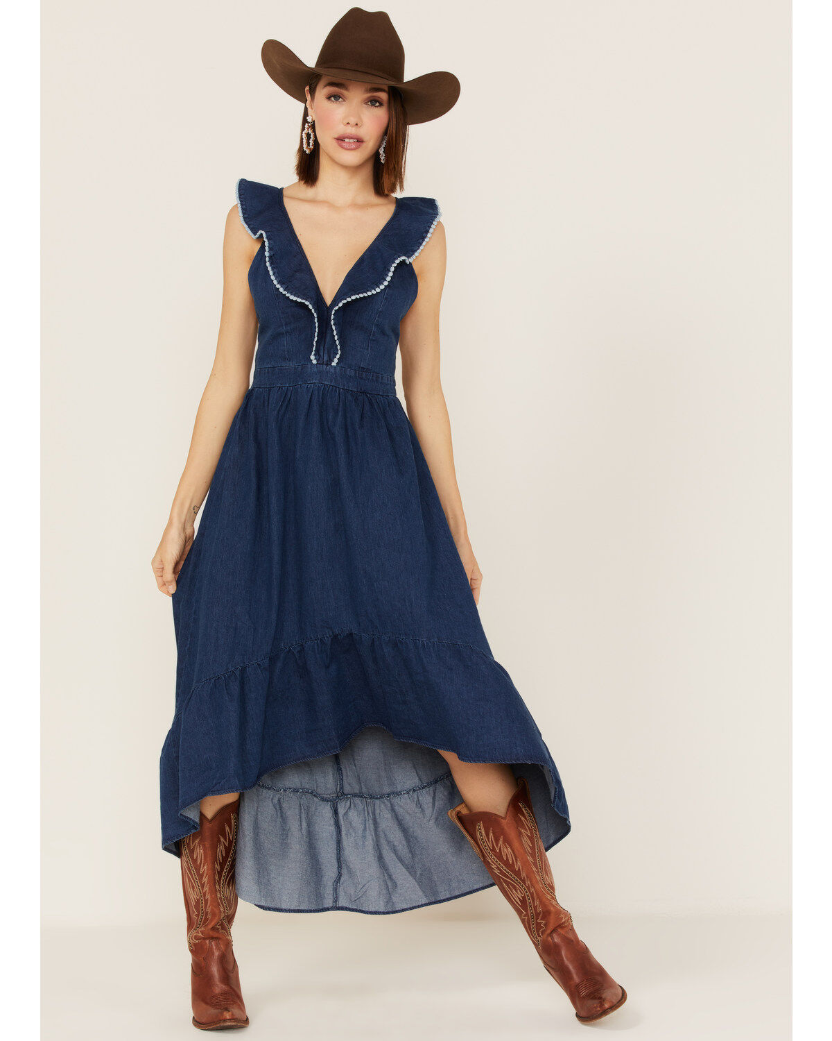 Molly Bracken Women's Ruffle Trim Cross Back Maxi Dress