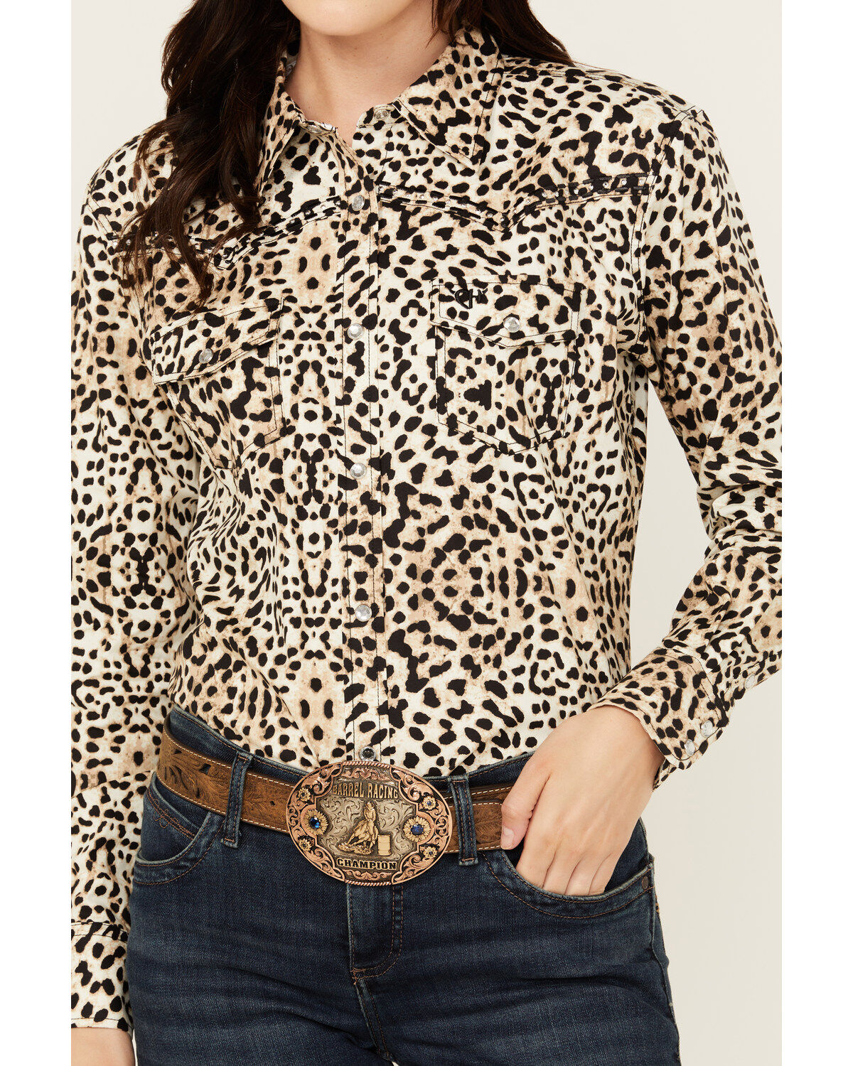 Cowgirl Hardware Women's Leopard Print Long Sleeve Snap Western Shirt