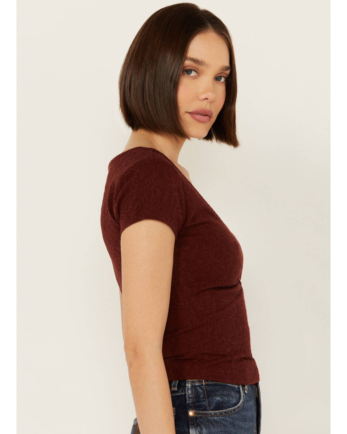 Shyanne Women's V Neck Short Sleeve Stretch Knit Top