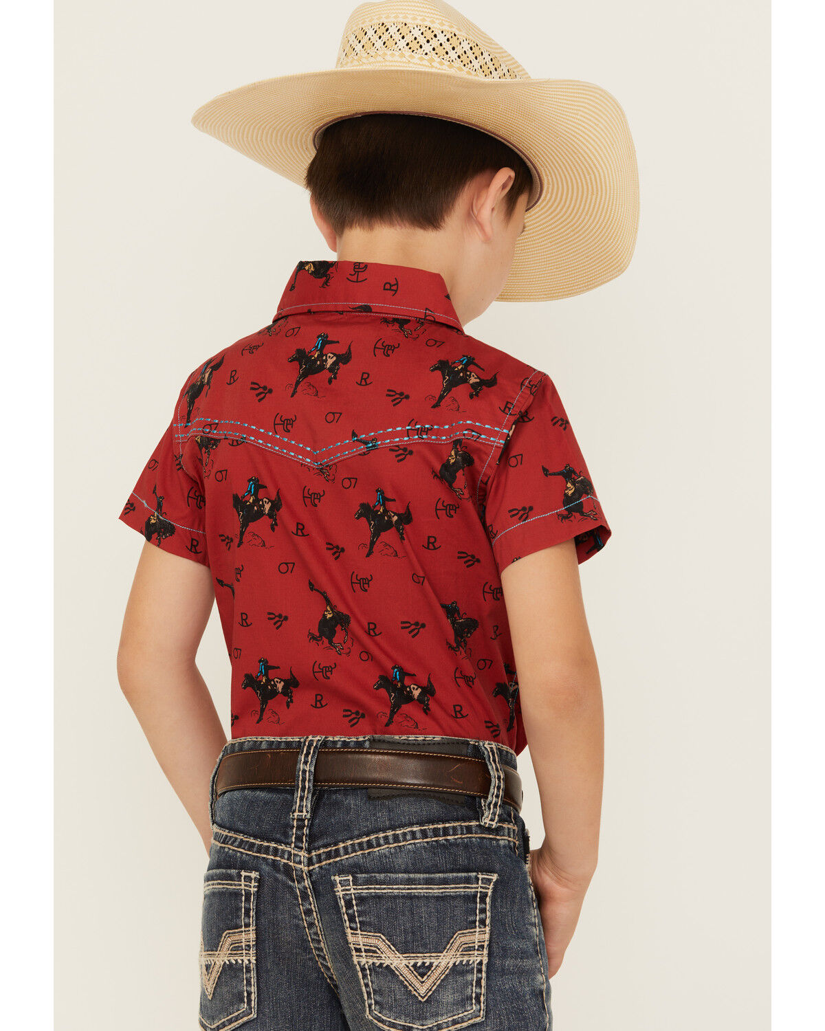 Cowboy Hardware Boys' Bronc Print Short Sleeve Snap Stretch Western Shirt