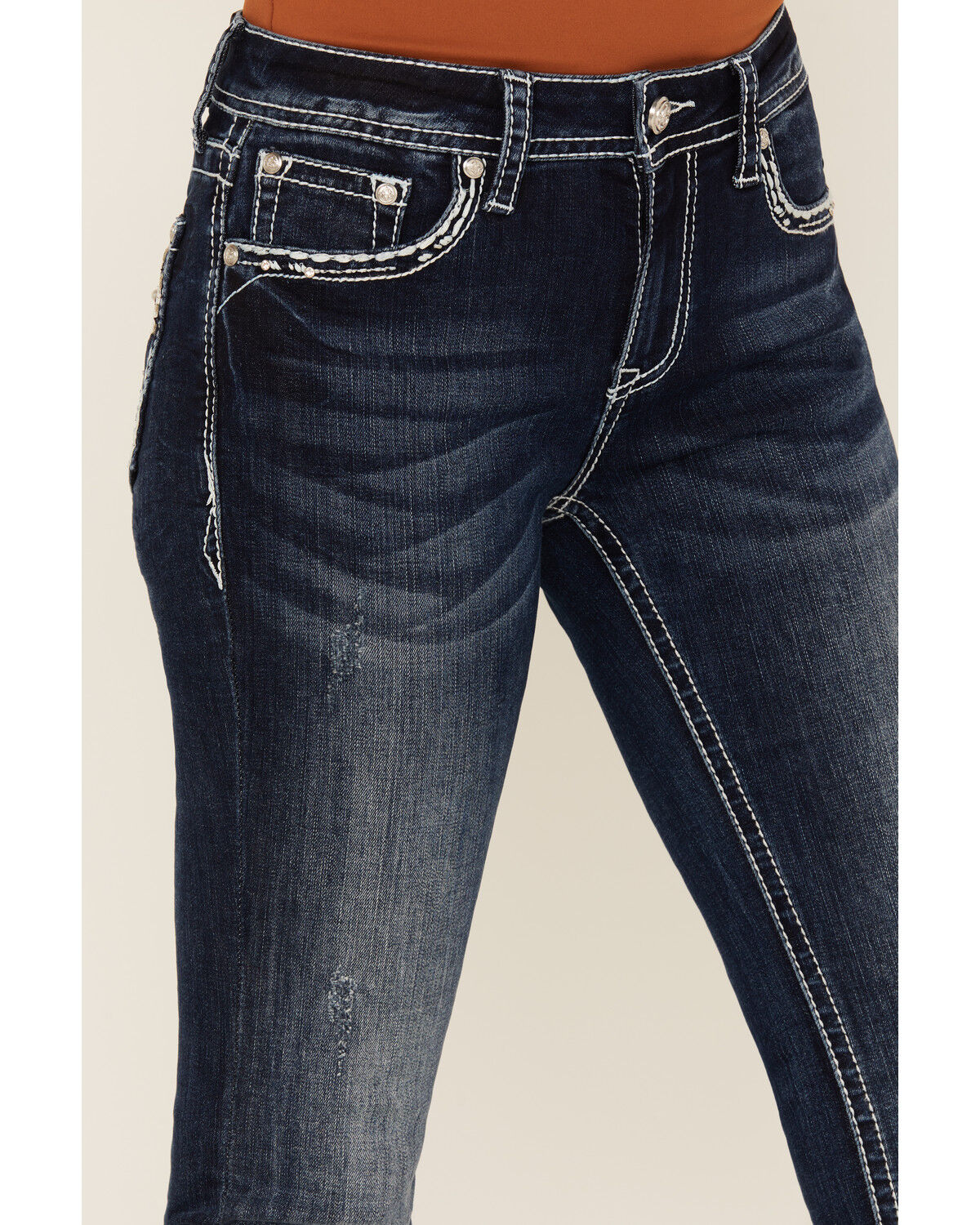 Grace In LA Women's Dark Wash Embellished Mid Rise Bootcut Stretch Denim Jeans