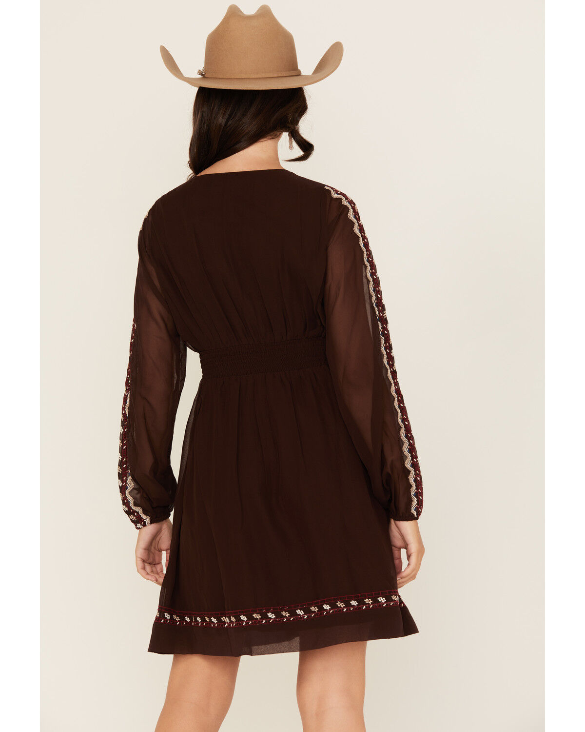 Shyanne Women's Georgette Embroidered Long Sleeve Mini Dress