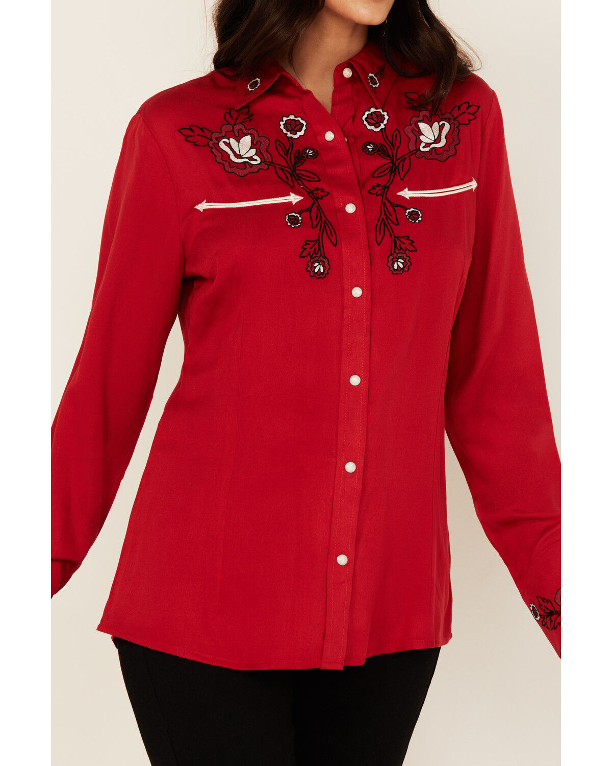 Wrangler Women's Floral Embroidered Long Sleeve Snap Western Shirt