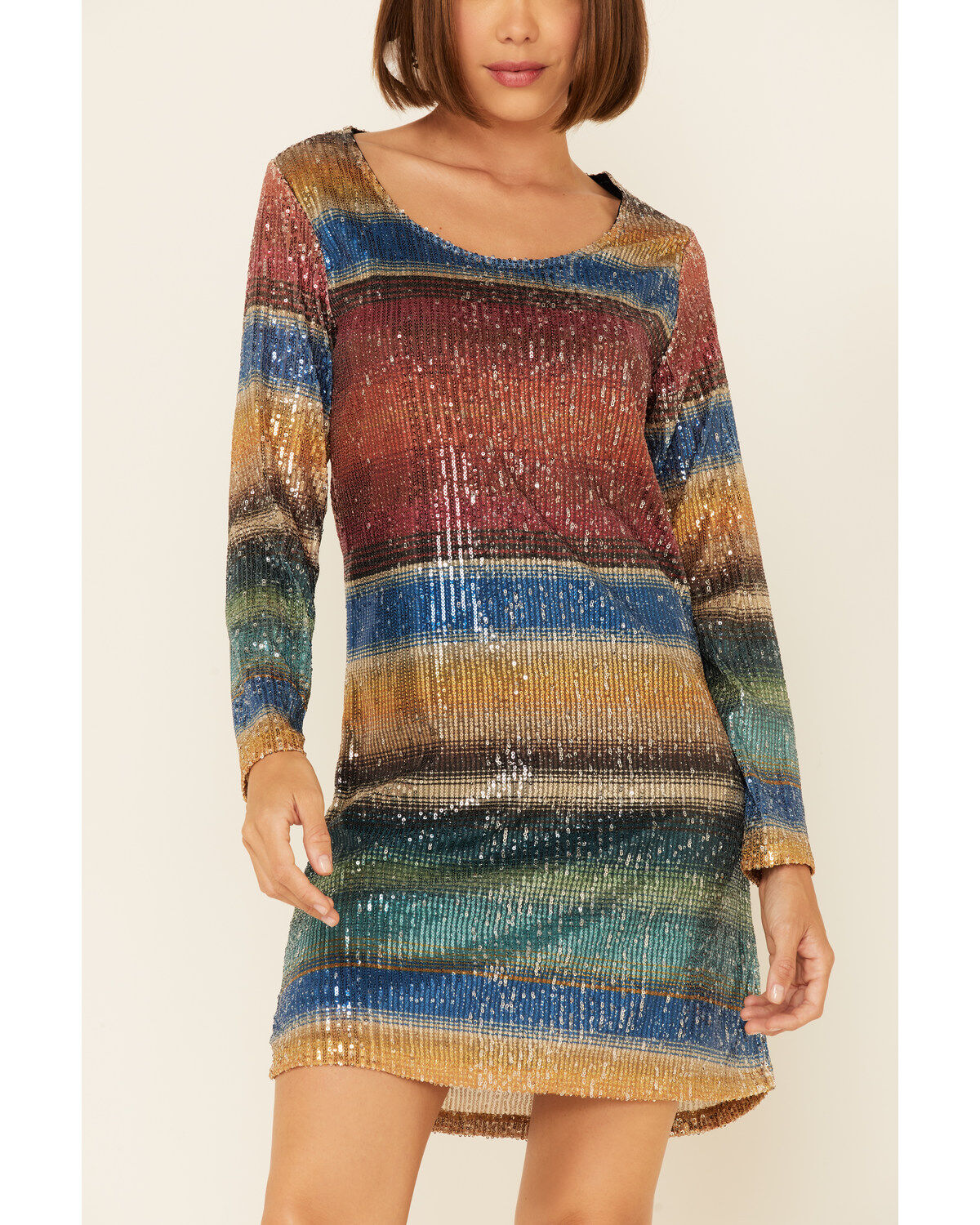 Tasha Polizzi Women's Long Sleeve Serape Sequin Lilliana Mini Dress