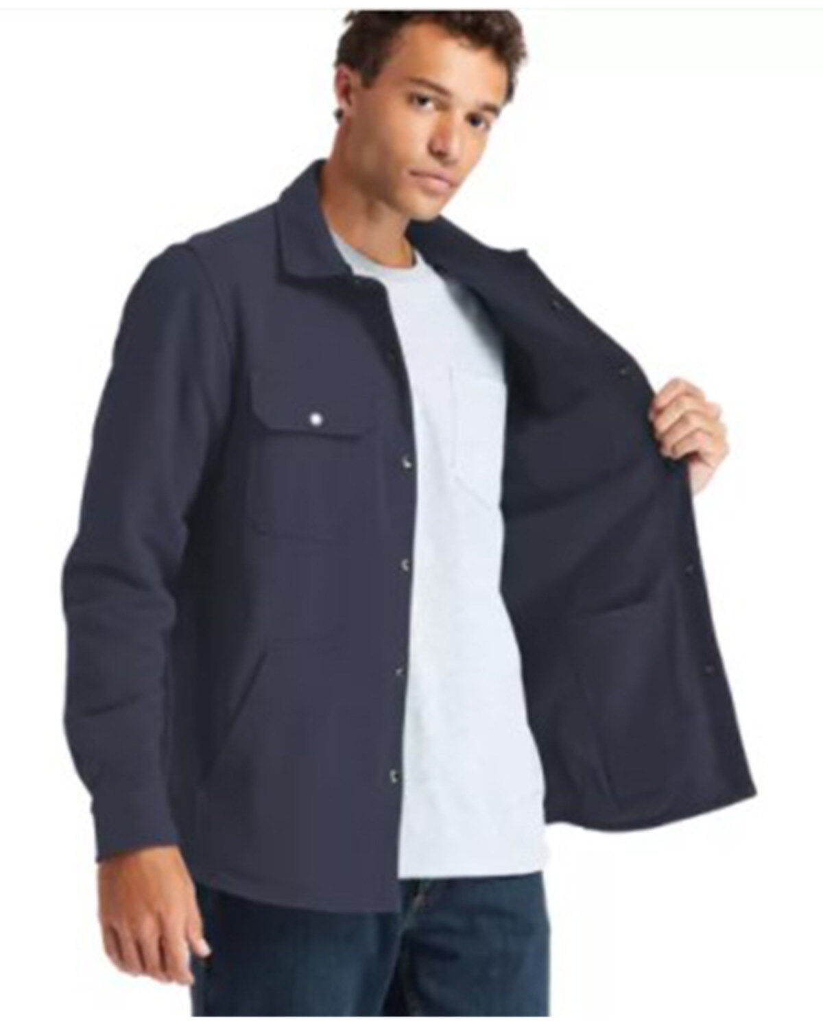 Timberland PRO Men's Solid Indigo Mill River Long Sleeve Button Down Fleece Work Shirt Jacket