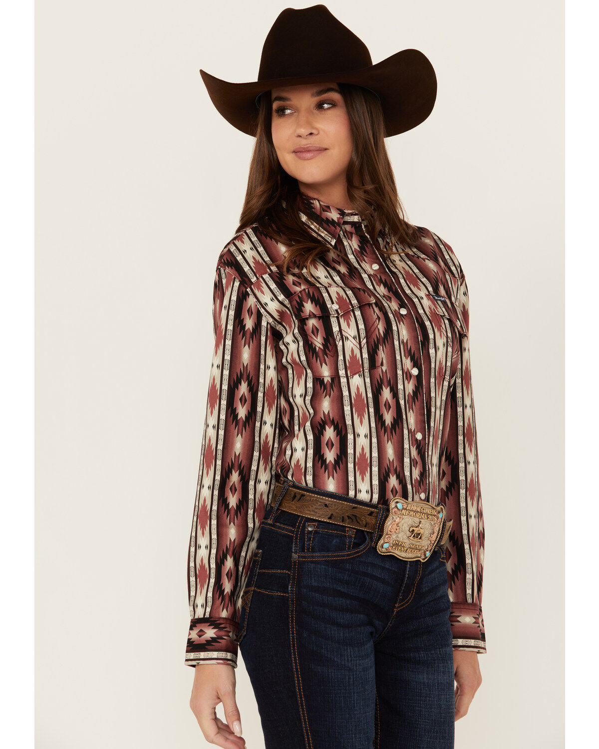 Wrangler Retro Women's Southwestern Print Long Sleeve Pearl Snap Western Shirt