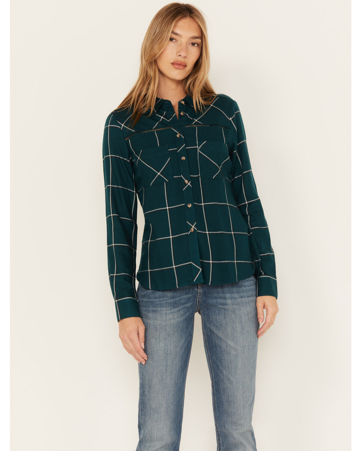 Shyanne Women's Plaid Print Long Sleeve Button-Down Western Shirt
