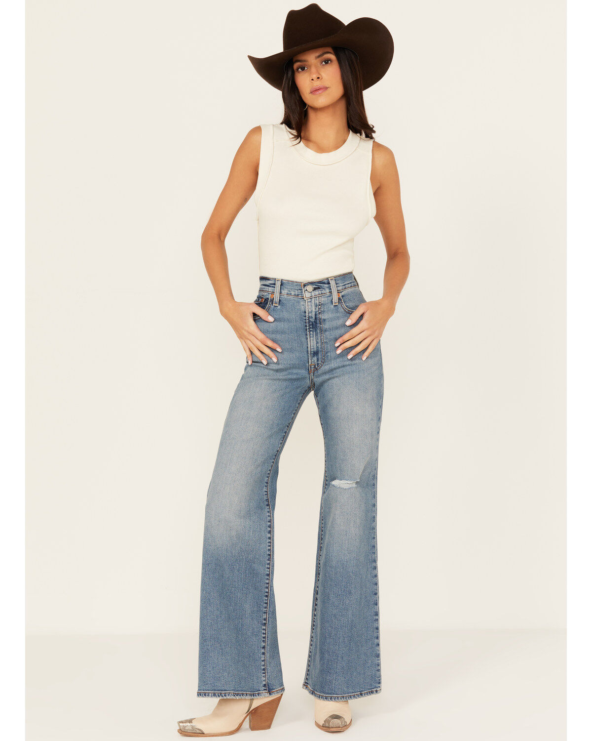 Levi's Women's Light Wash High Rise Slim Stretch Bell Jeans