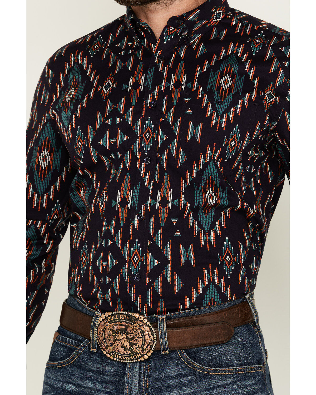 RANK 45® Men's Hilsborrow Southwester Print Long Sleeve Button-Down Stretch Western Shirt