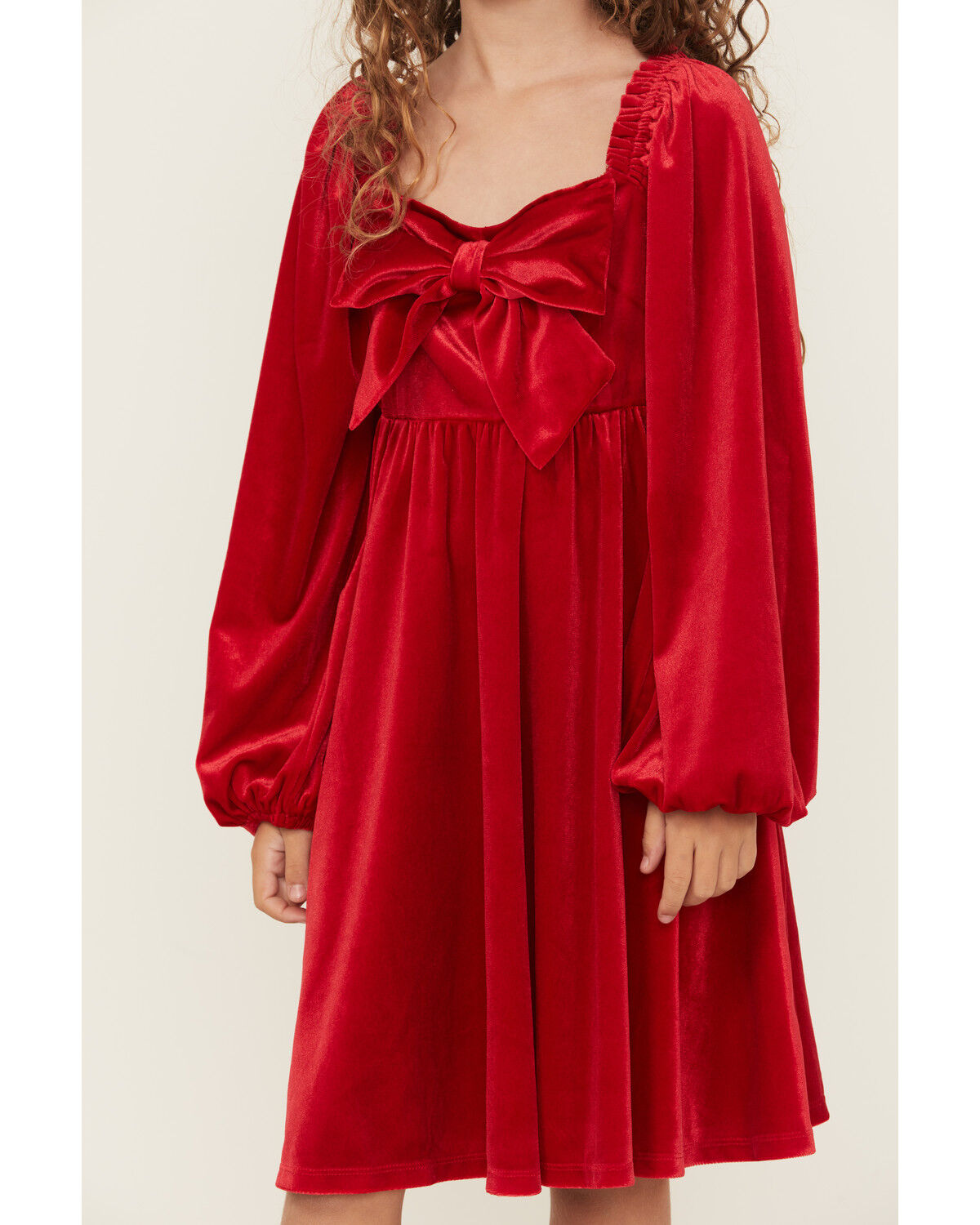 Trixxi Girls' Velvet Baby Down Bow Long Sleeve Dress