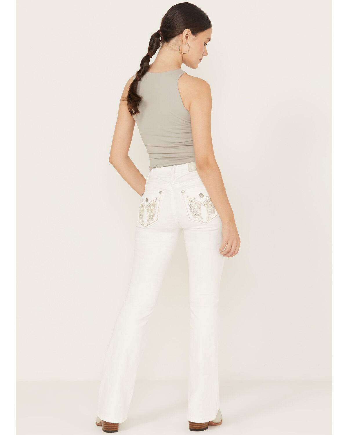 Miss Me Women's Mid Rise Wing Pocket Bootcut Stretch Denim Jeans