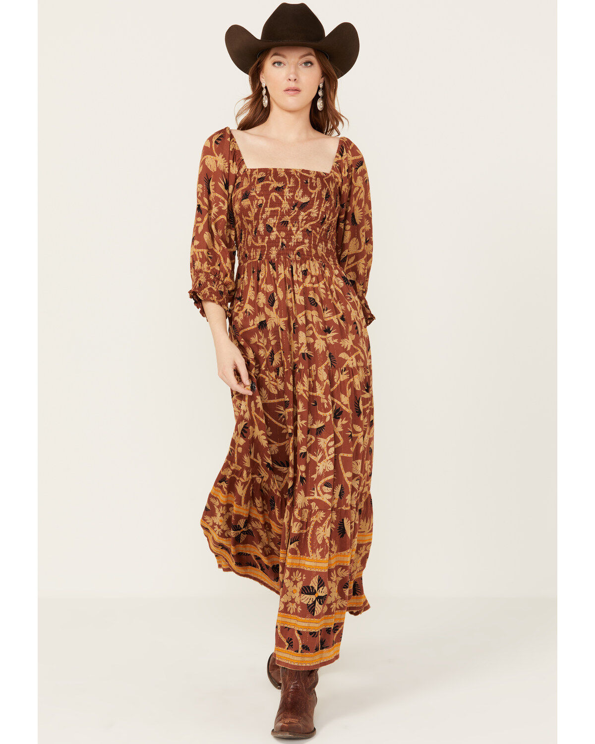 Angie Women's Border Print Long Sleeve Maxi Dress