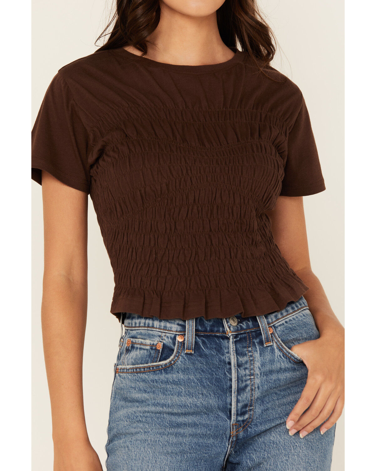 Cleo + Wolf Women's Shirred Short Sleeve Shirt