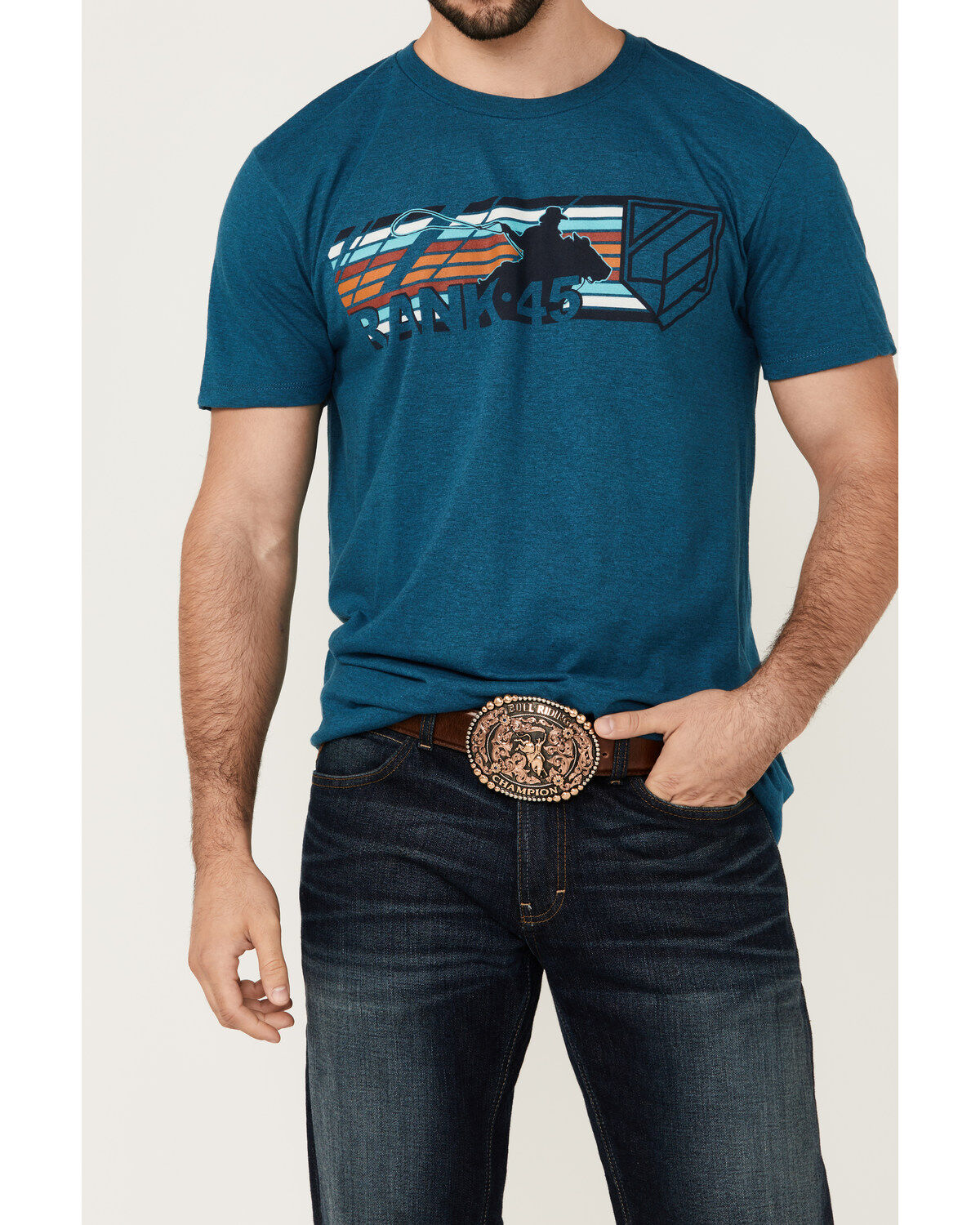 RANK 45® Men's Logo Chute Gate Serape Striped Print Short Sleeve Graphic T-Shirt