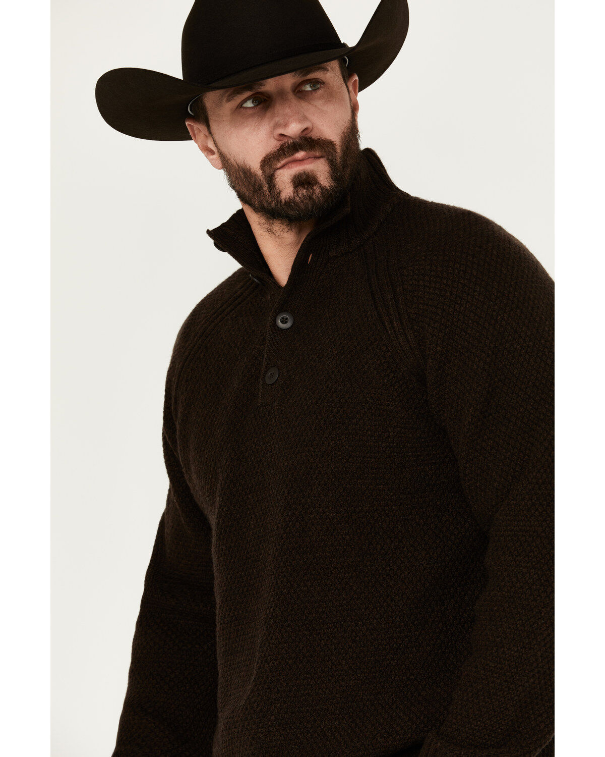 Brothers and Sons Men's Merino Donegal Button Down Mock Neck Sweater