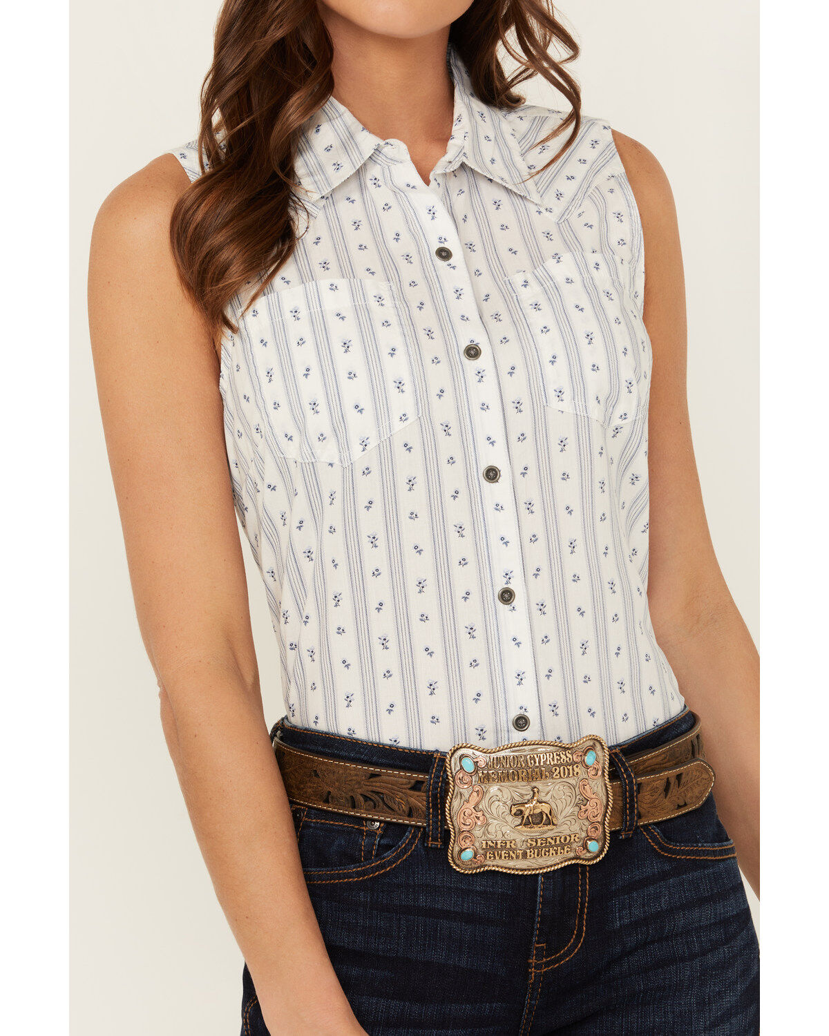 Ariat Women's Billie Jean Floral Striped Sleeveless Button-Down Western Shirt