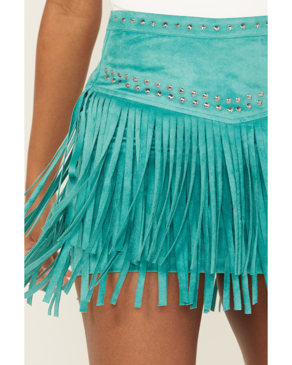 Rock & Roll Denim Women's Fringe Studded Faux Suede Mini Skirt