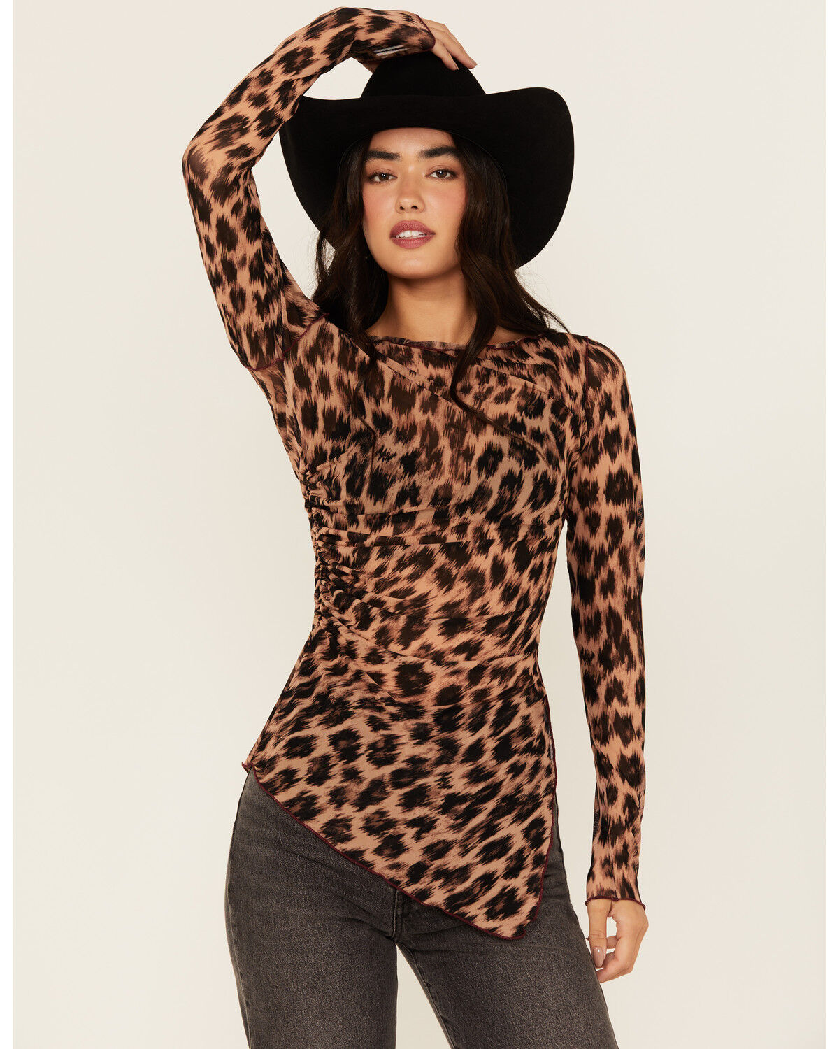 Free People Women's Something Extra Leopard Print Long Sleeve Tunic Top