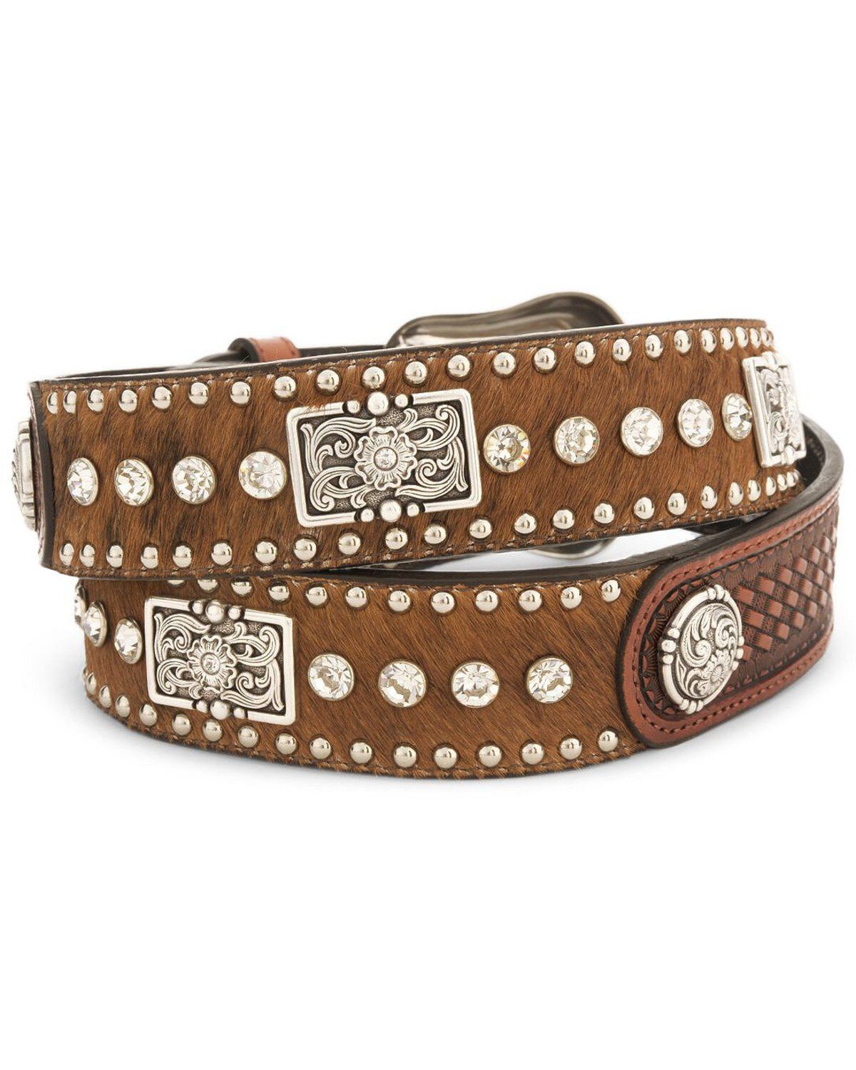 Nocona Men's Crystal Studded Hair-On-Hide Leather Belt - Reg & Big