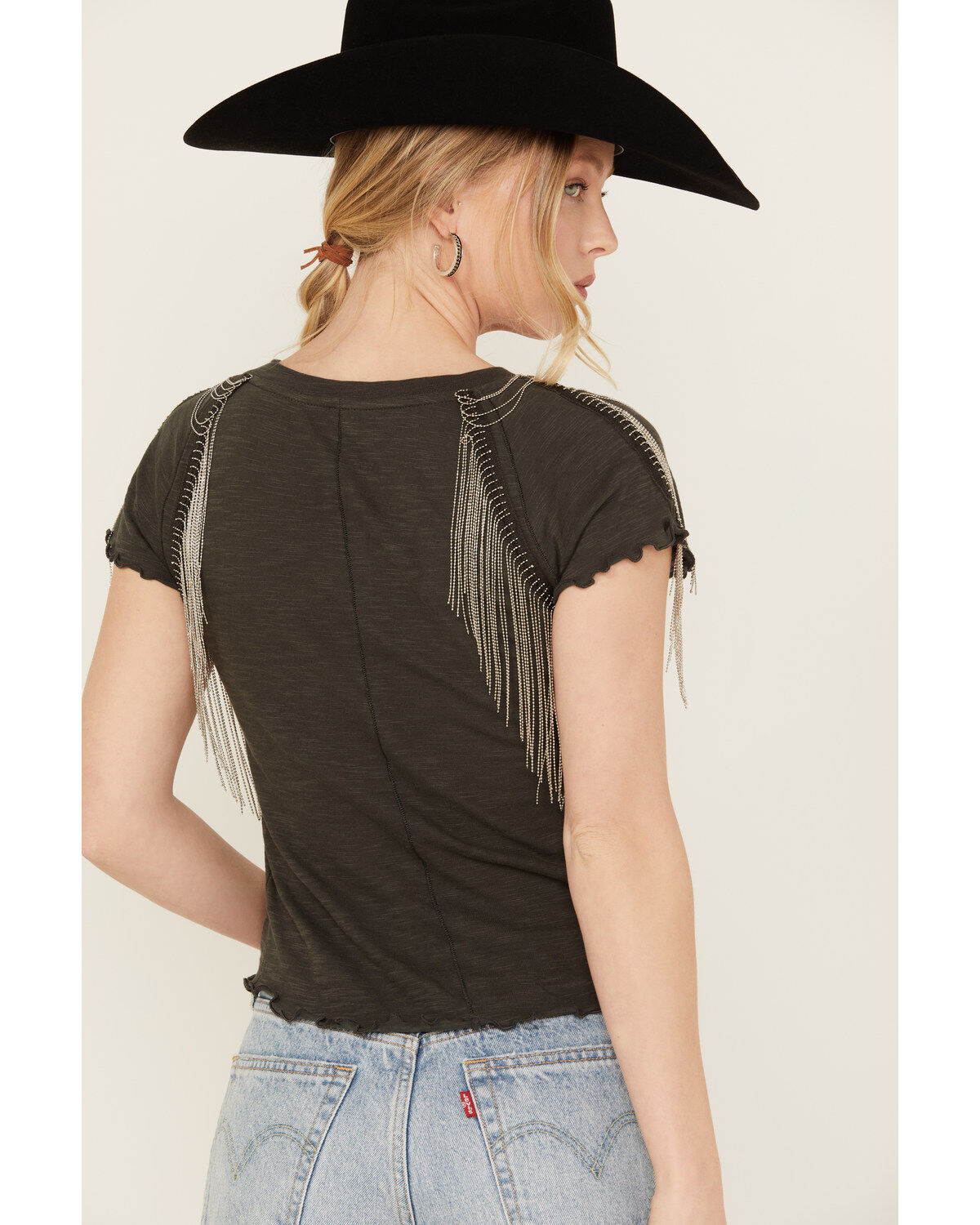 Free People Women's Shoulder Tassel Short Sleeve Tee
