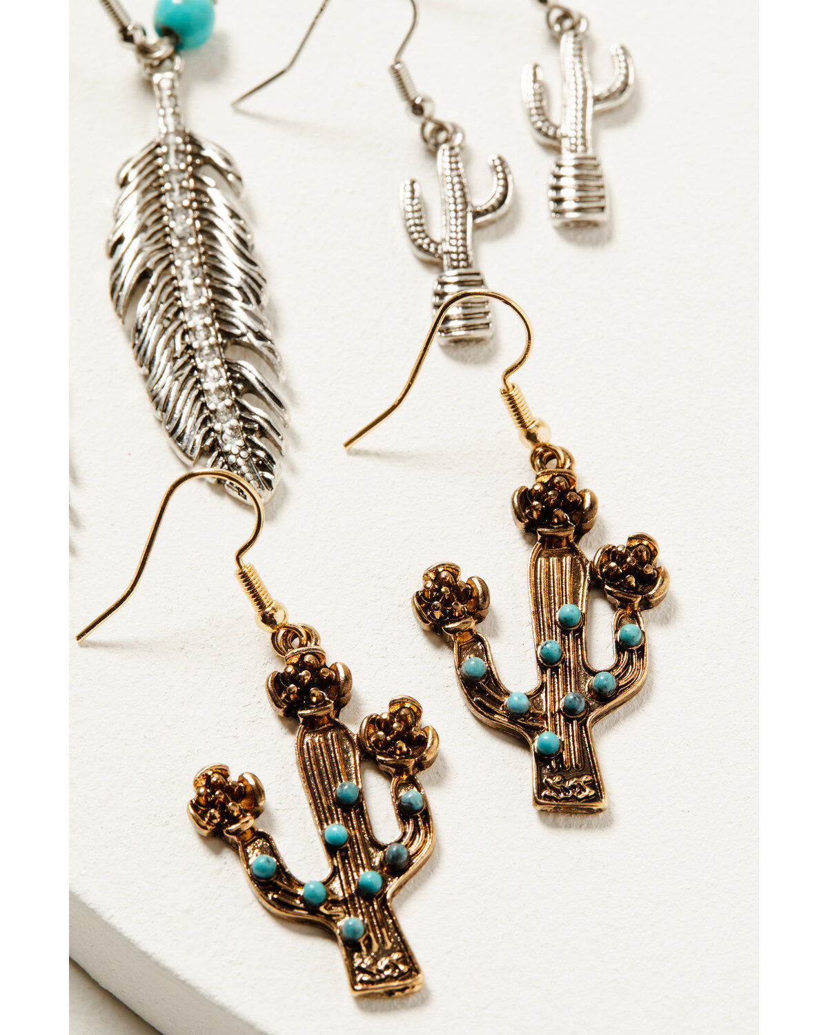 Shyanne Women's Feather & Cactus Bead Earrings Set - 3-Piece