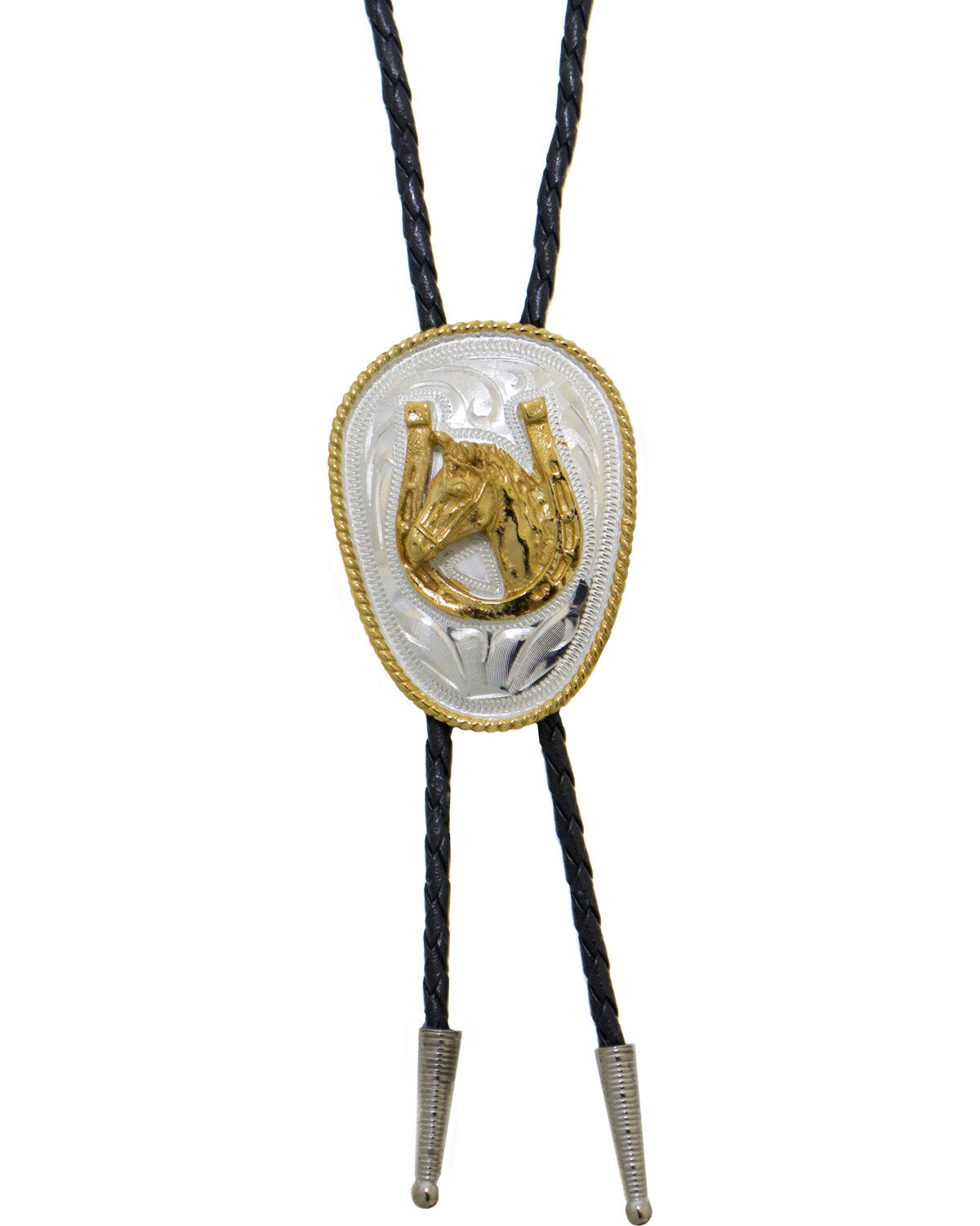 Western Express Men's German Silver Horsehead And Horseshoe Bolo Tie
