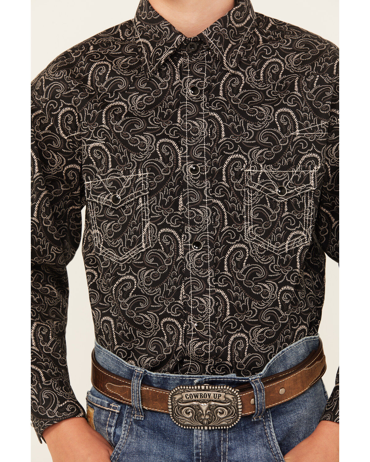 Rock & Roll Denim Boys' Paisley Print Long Sleeve Snap Western Shirt