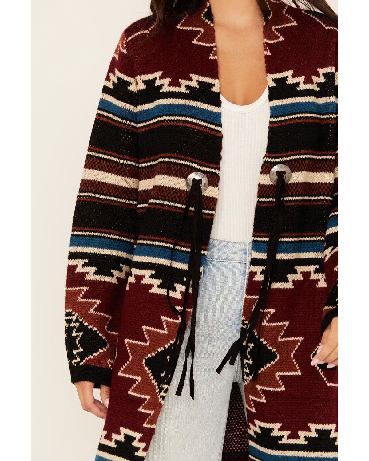 Cotton & Rye Women's Southwestern Print Long Concho Cardigan