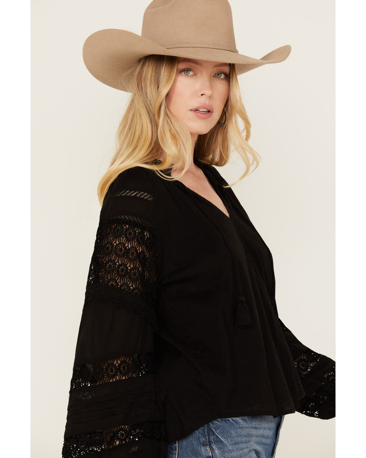 Revel Women's Long Sleeve Crochet Trim Top