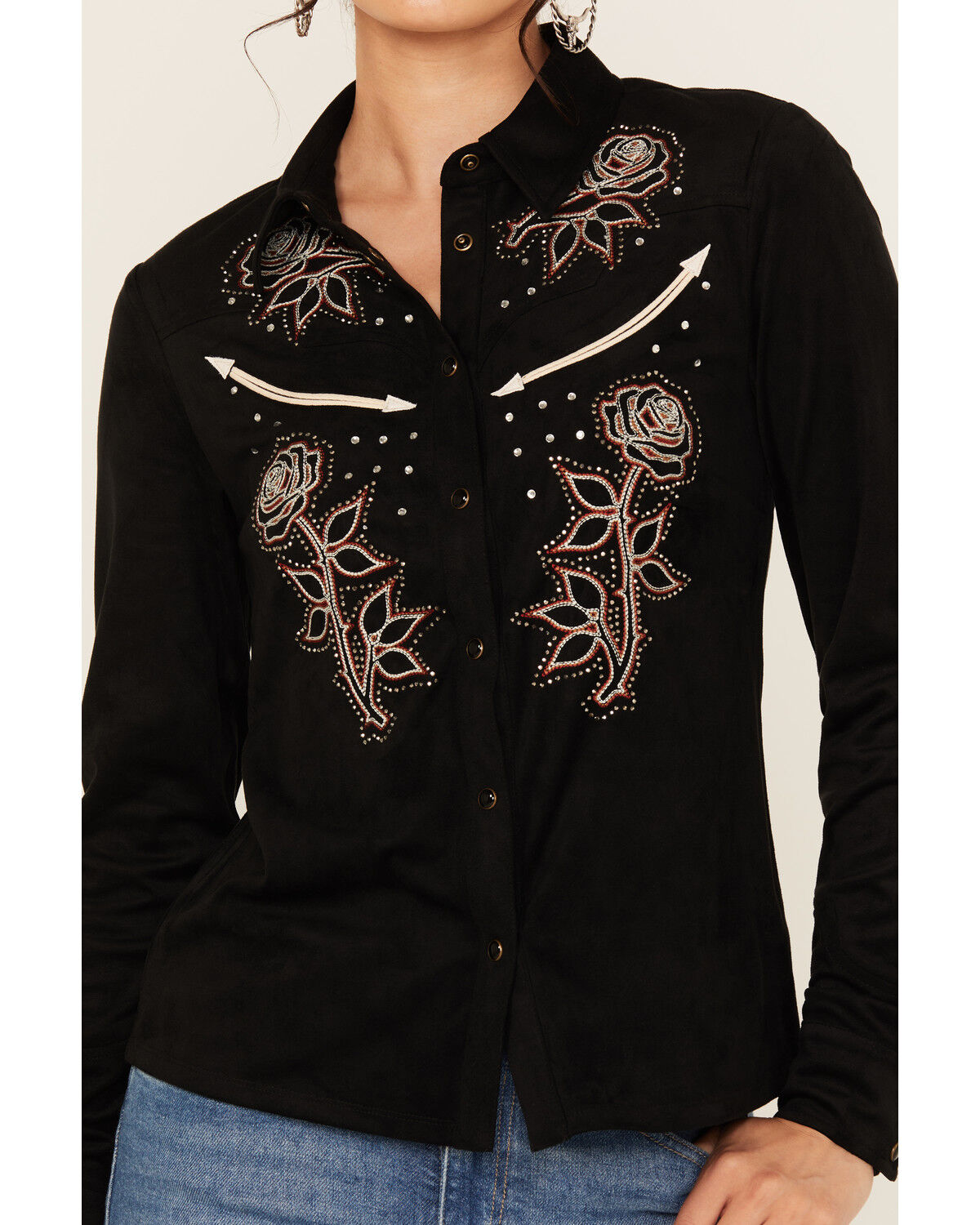 Idyllwind Women's Embroidered Faux Suede Long Sleeve Snap Western Shirt
