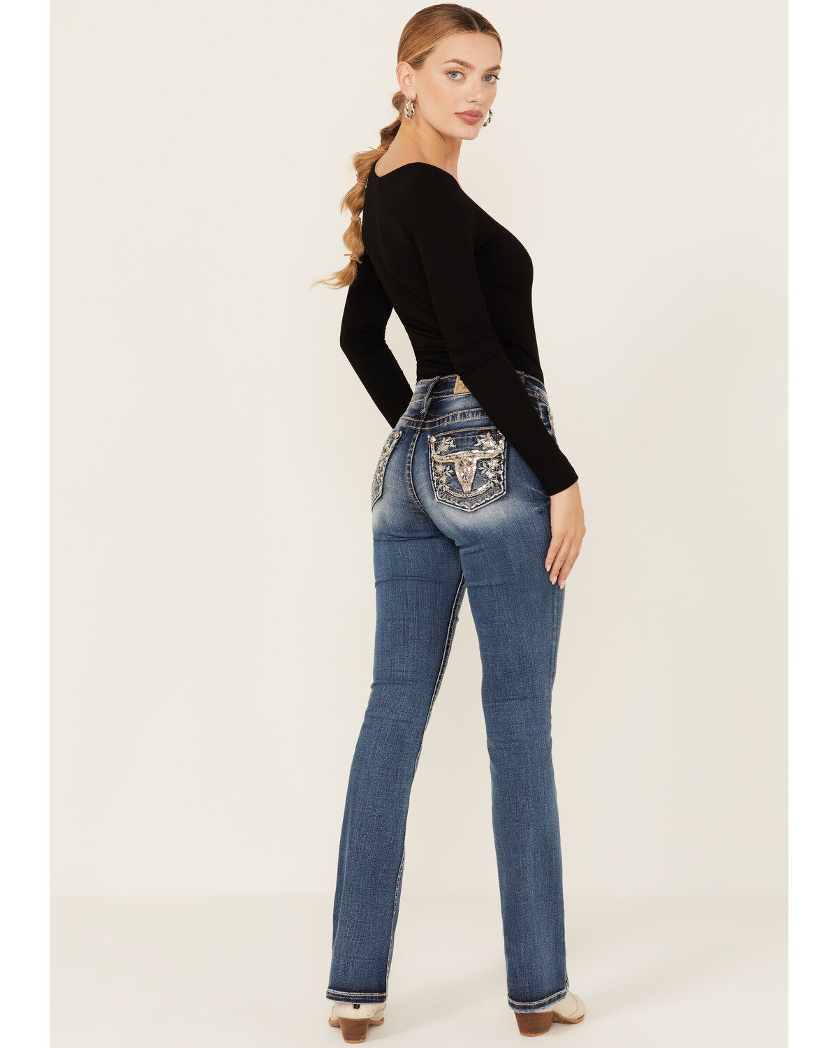 Miss Me Women's Dark Wash Mid Rise Stretch Bootcut Jeans